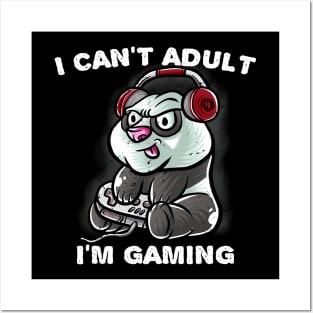 I Cant Adult Im Gaming Introvert Gamer Nerd Panda Bear Posters and Art